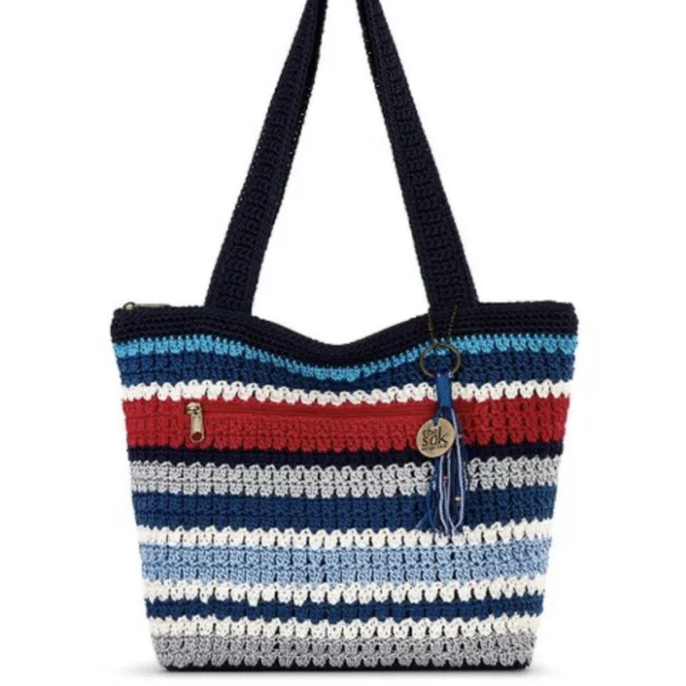 The Sak Marina Stripe Amberly Crochet Large Tote Bag Red, White & Blues